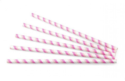 Rietjes Smoothie Papier (FSC) Streep roze-wit (8mm x 24cm) 100 st image